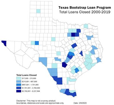 Map depiction shows the total amounts of Bootstrap loans